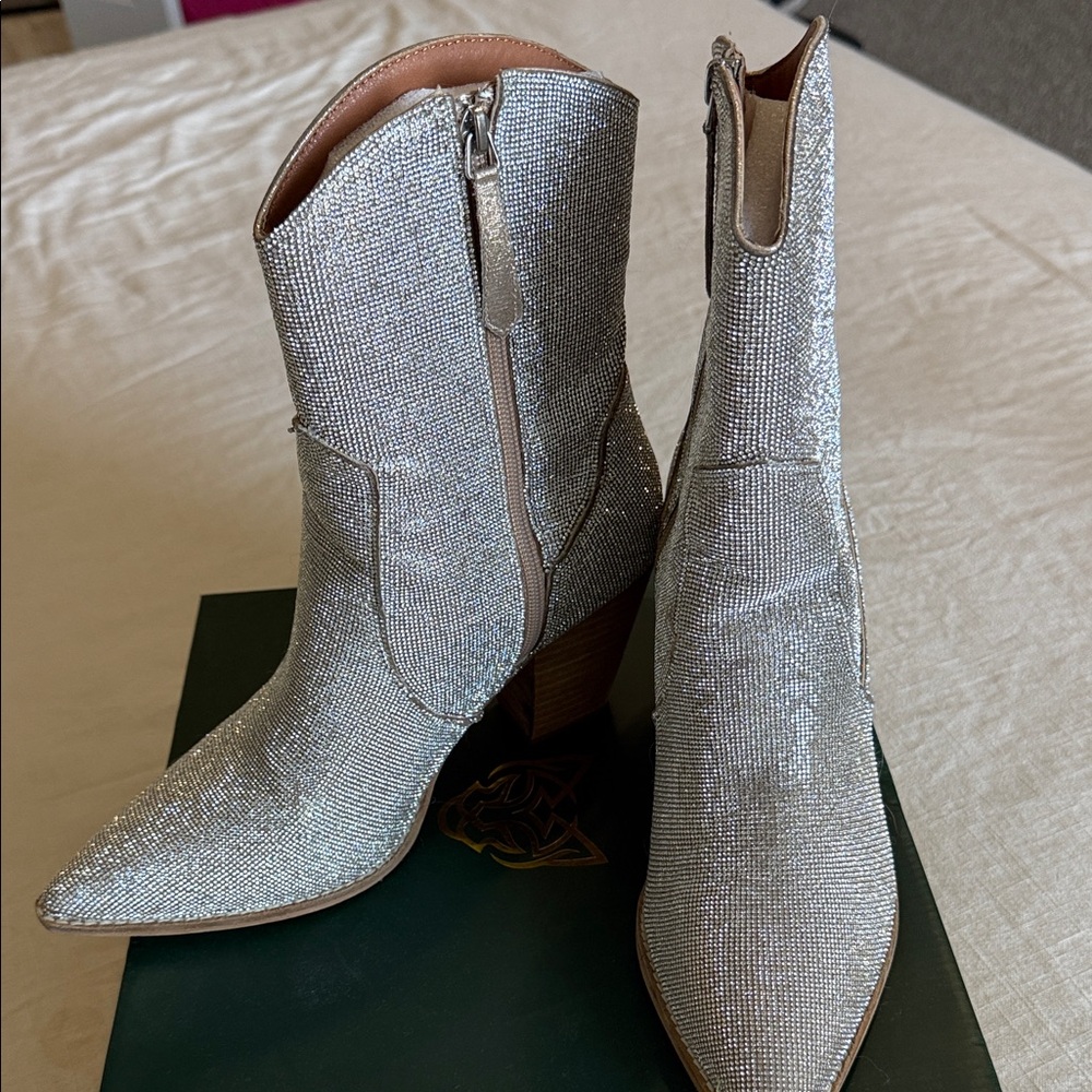 Silver Rhinestone Women's Ankle Boots